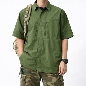 Gander Mountain Mens L Green Nylon Short Sleeve Outdoor Utility Shirt Gorpore